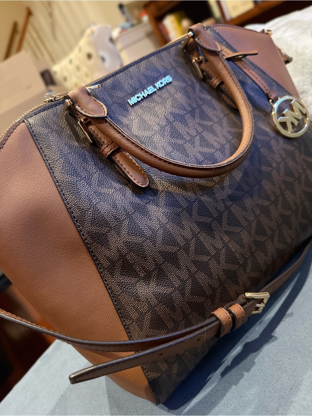 Michael Kors Brown and Black Signature Satchel